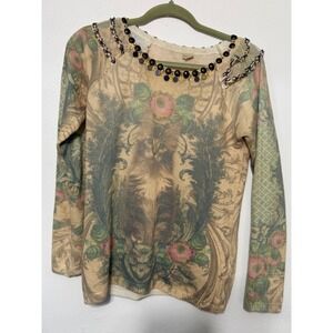 Perfect Way Cat Graphic Sweater M Cream Excellent Embellished Knit Top